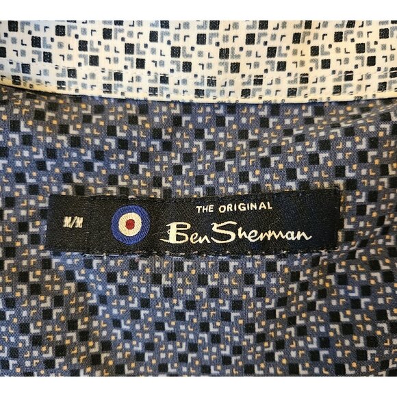 Ben Sherman Shirt Blue Pattern Print Button Down Collar Long Sleeve Medium - Picture 9 of 10